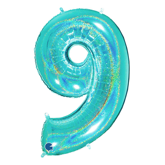 Kirjainilmapallo Kimalle Turkoosi - Numero 9