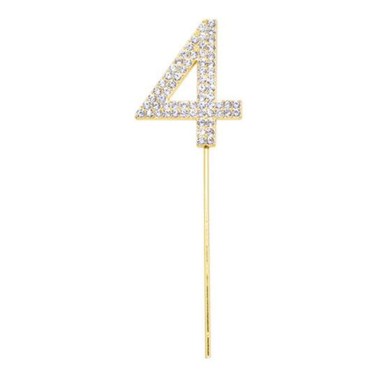 Kakkukoriste Numero Timanteilla Kulta - Numero 4