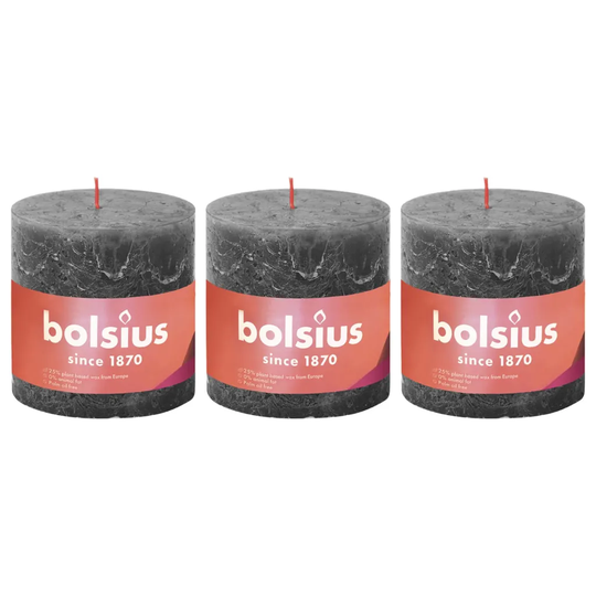 Bolsius Pilarikynttilät Shine 3 kpl 100x100 mm myrskynharmaa