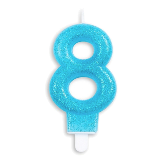 Kakkukynttilät Numero Kimalle Sininen - Numero 8