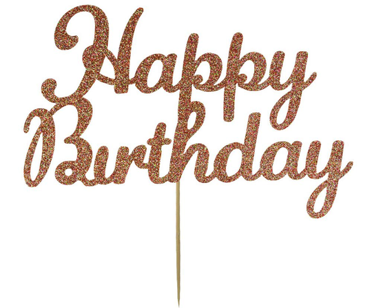 Kakkukoriste - Happy Birthday, Ruusukulta-glitteri