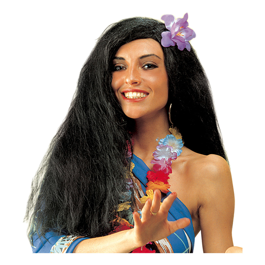 Hula Hula Musta Peruukki Kukalla - One size