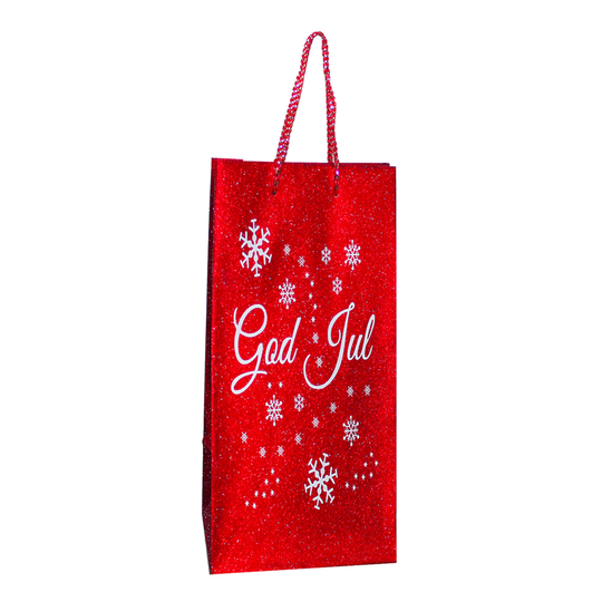 Lahjapussi Punainen/Kimalle God Jul - 13 x 34 cm