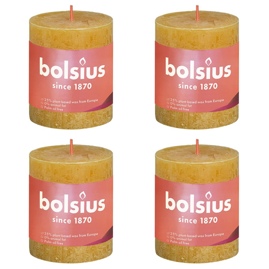 Bolsius Pilarikynttilät Shine 4 kpl 80x68 mm hunajakennon keltainen