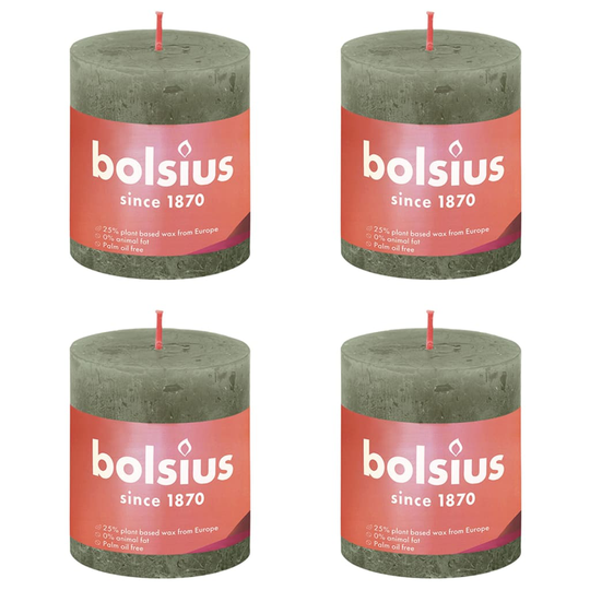 Bolsius Pilarikynttilät Shine 4 kpl rustiikkinen 80x68 mm oliivi