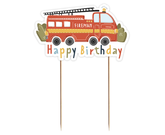 Kakkukoriste - Happy Birthday, Paloauto, 13cm