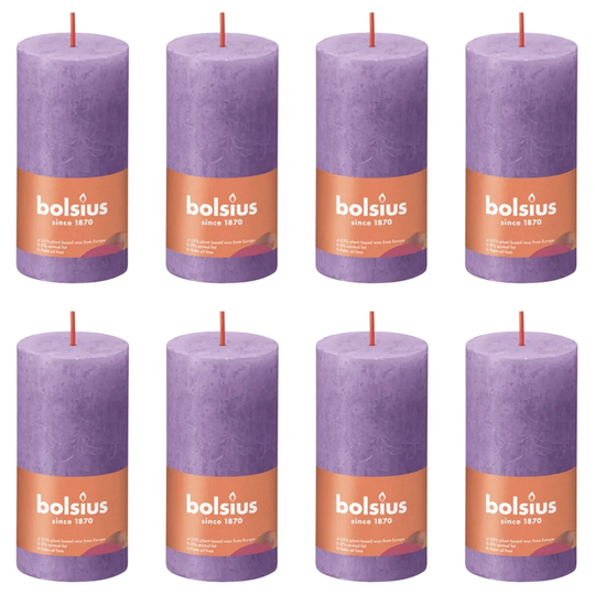 Bolsius Pilarikynttilät Shine 8 kpl rustiikkinen 100x50 mm violetti