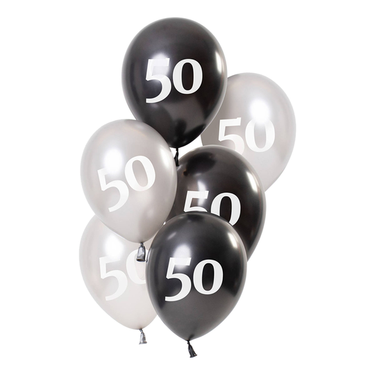 Ilmapallot Valkoinen/Musta 50 Vuotta - 6-pakkaus