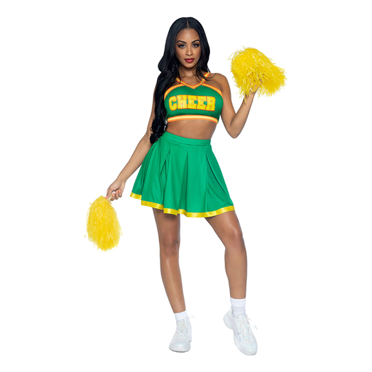 Cheerleader Vihreä Deluxe Naamiaisasu - X-Small