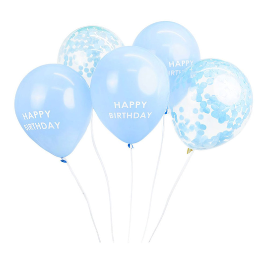 Ilmapallot Sininen Happy Birthday Konfetti - 5-pakkaus