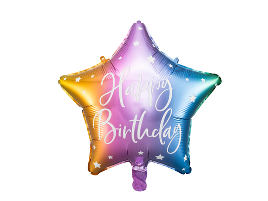 Foliopallo - Tähti - Happy Birthday, Värikäs, 40cm