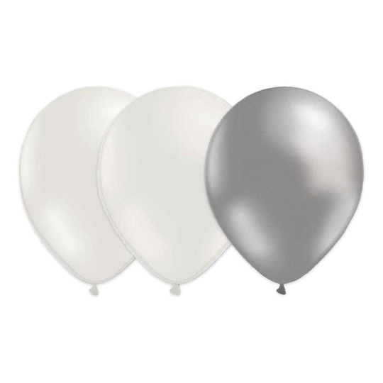 Hääilmapallot Valkoinen/Harmaa/Vakoinen metallic - 15-pakkaus