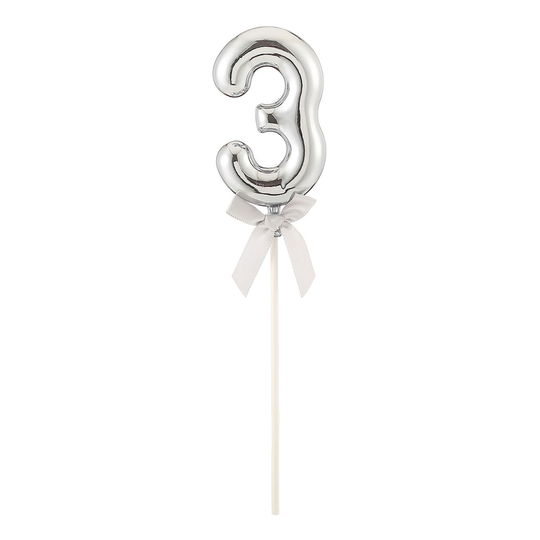 Kakkukoriste Numero Hopea Rusetilla - Numero 3