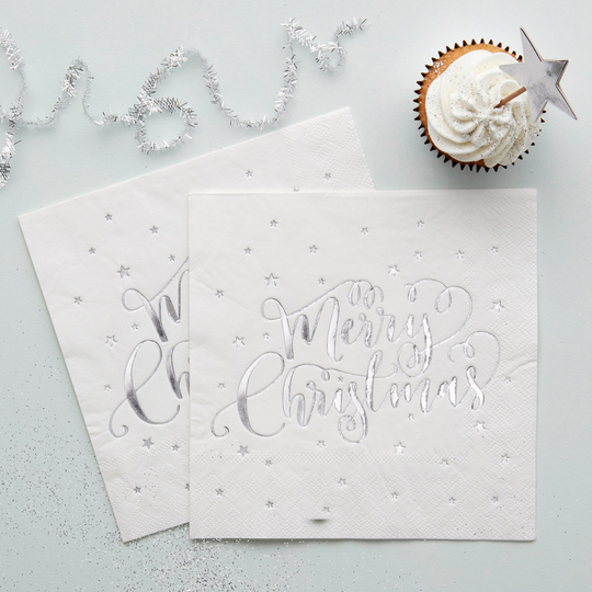 Lautasliinat - Hopeiset Merry Christmas, 20kpl