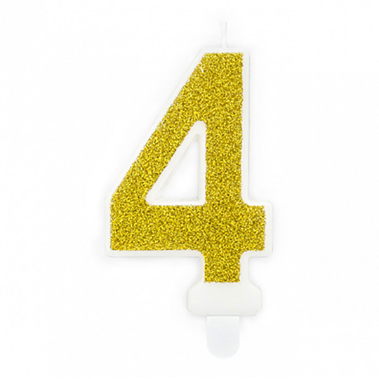 Kullanväriset Kakkukynttilät Numero Kimalle - Numero 4