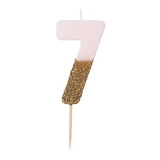 Kakunkynttilä Numerot Vaaleanpunainen/Kultaglitter - Numero 7