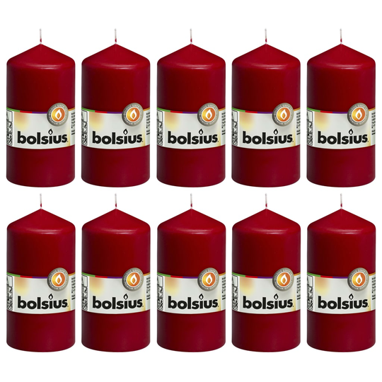 Bolsius Pilarikynttilät 10 kpl 120x58 mm viininpunainen