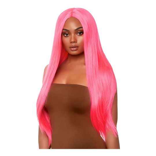 Pitkä Suora Neonpinkki Deluxe Peruukki - One size
