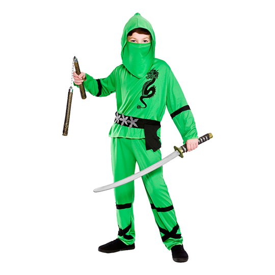 Ninja Vihreä Lasten Naamiaisasu - X-Large
