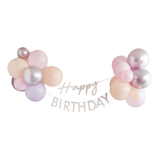 Ilmapalloviirinauha Happy Birthday Pastelli Sekoitus
