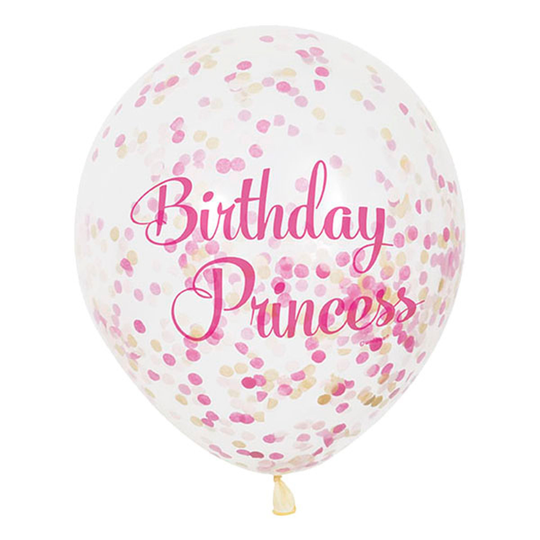 Konfetti-ilmapallot Vaaleanpunainen Birthday Princess - 6-pakkaus