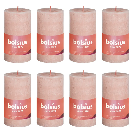 Bolsius Pilarikynttilät Shimmer 8 kpl rustiikkinen 100x50 mm pinkki