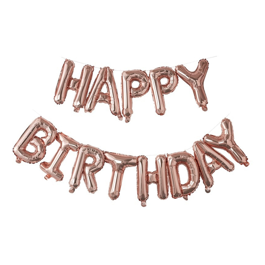 Kirjainilmapallot Happy Birthday Ruusukulta