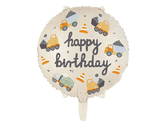 Foliopallo - Työkoneet, Happy Birthday, 35cm