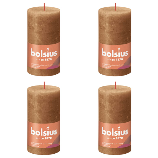 Bolsius Pilarikynttilät Shimmer 4 kpl rustiikkinen 130x68 mm mausteruskea