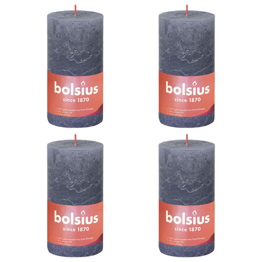 Bolsius Pilarikynttilät Shine 4 kpl rustiikkinen 130x68 mm sininen