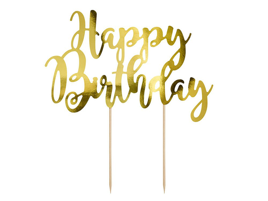 Kakkukoriste Happy Birthday - Kulta