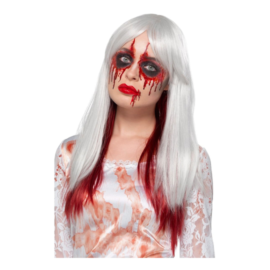 Ombre Valkoinen/Punainen Halloween Deluxe Peruukki - One size