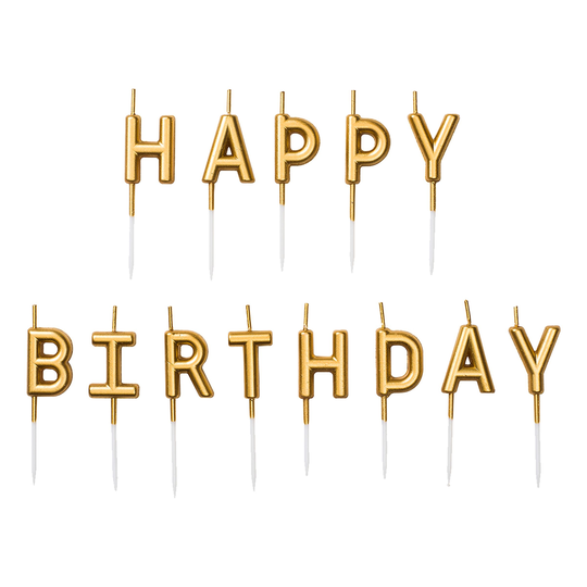 Kakkukynttilät Happy Birthday Kulta