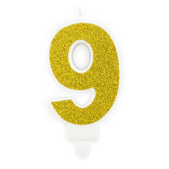 Kullanväriset Kakkukynttilät Numero Kimalle - Numero 9