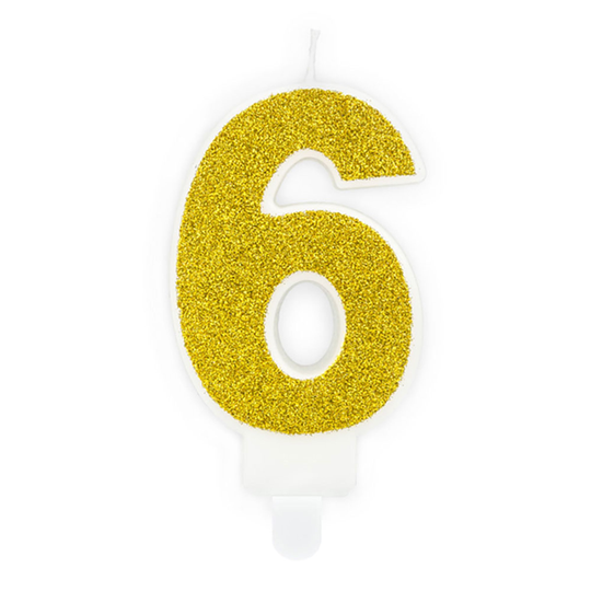 Kullanväriset Kakkukynttilät Numero Kimalle - Numero 6