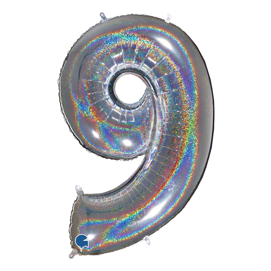 Numeroilmapallo Glitter Hopea - Numero 9
