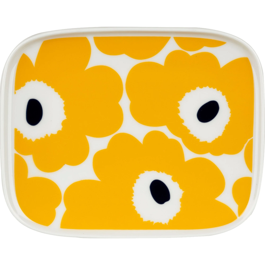 Marimekko Unikko-lautanen, 15 x 12 cm, valkoinen/keltainen/tummansininen
