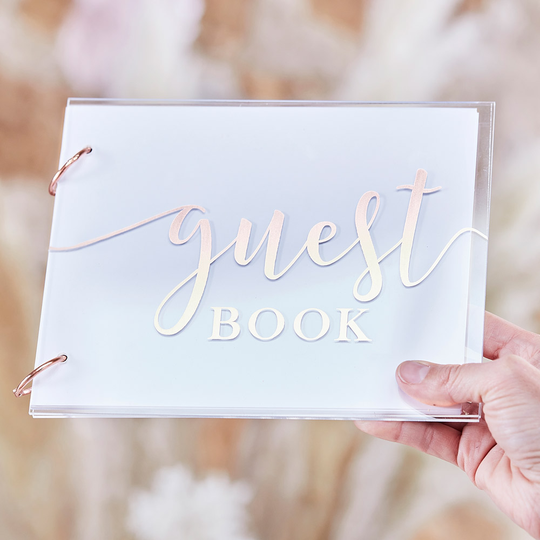 Akryylinen vieraskirja Guest Book, Ruusukultateksti