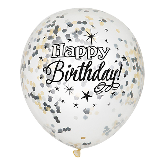 Konfetti-ilmapallot Kimalle Happy Birthday - 6-pakkaus