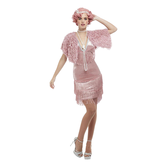 20-luvun Vintage Lyhyt Flapper Vaaleanpunainen Naamiaisasu - Medium