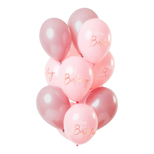 Lateksi-ilmapallot Happy Birthday Lush Blush - 12-pakkaus