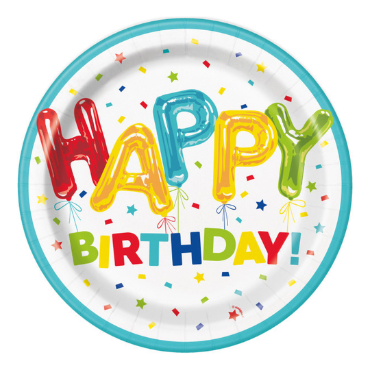 Pahvilautaset Ilmapallot Happy Birthday - 8-pakkaus