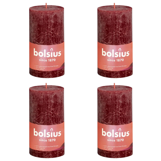 Bolsius Pilarikynttilät Shine 4 kpl rustiikkinen 130x68 mm punainen