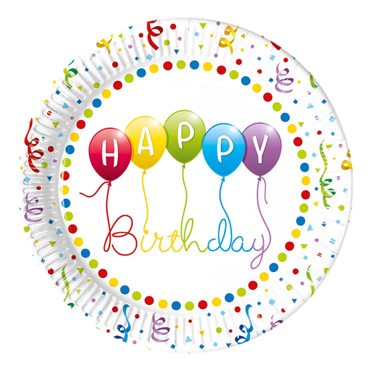 Pahvilautaset Happy Birthday Ilmapallot - 8-pakkaus