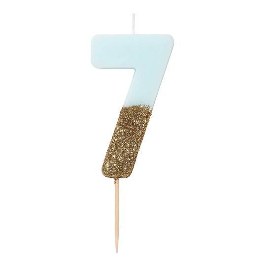 Kakunkynttilä Numerot Vaaleansininen/Kultaglitter - Numero 7