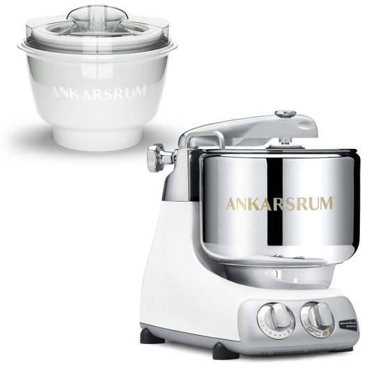 Ankarsrum AKM 6230 -yleiskone + jäätelökone, glossy white