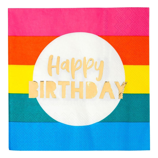 Lautasliinat Rainbow Happy Birthday - 16-pakkaus