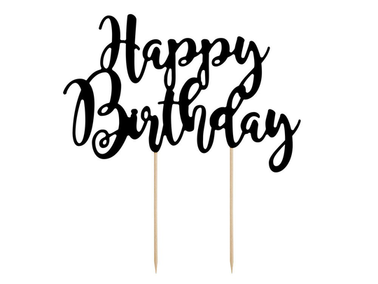 Kakkukoriste Happy Birthday - Musta