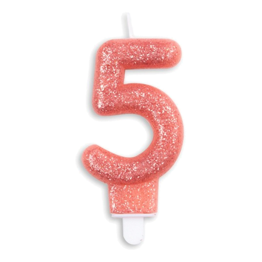 Kakkukynttilät Numero Kimalle Ruusukulta - Numero 5
