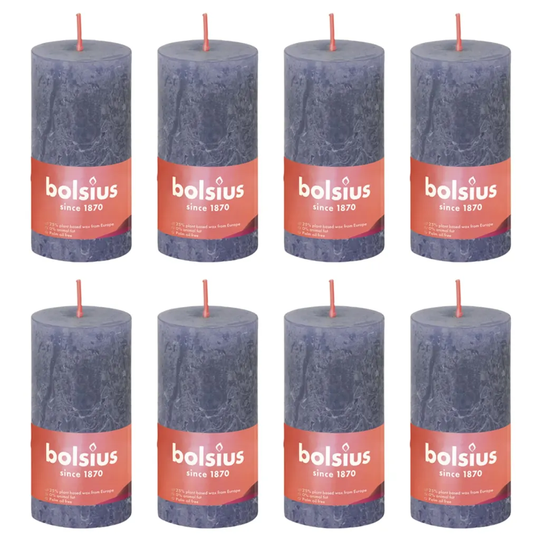 Bolsius Pilarikynttilät Shine 8 kpl rustiikkinen 100x50 mm sininen
